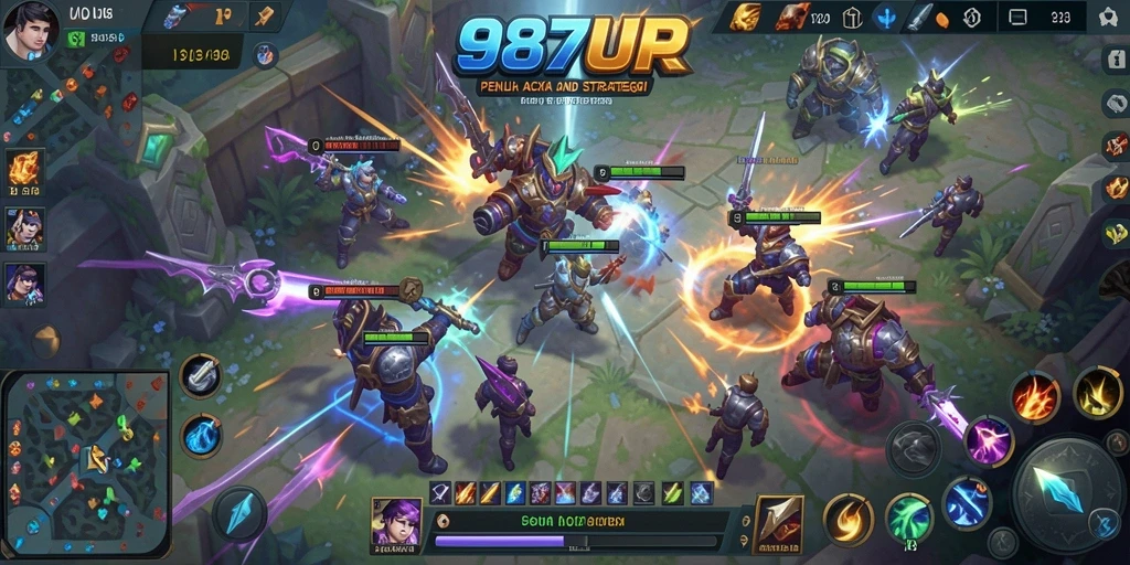 Tampilan gameplay MOBA yang intens dan mendebarkan di 987UP.