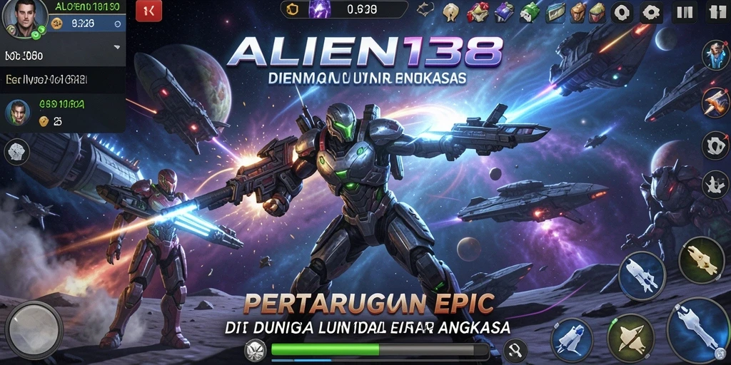 Tangkapan layar ALIEN138 menunjukkan aksi pertarungan luar angkasa yang mendebarkan.