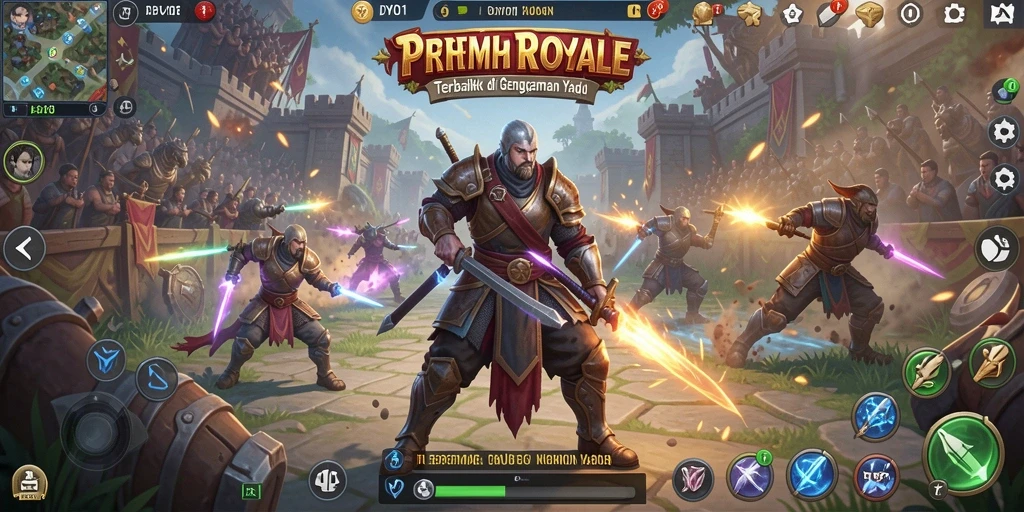 Tangkapan layar dari gameplay DY01 yang penuh aksi dalam pertempuran royale.