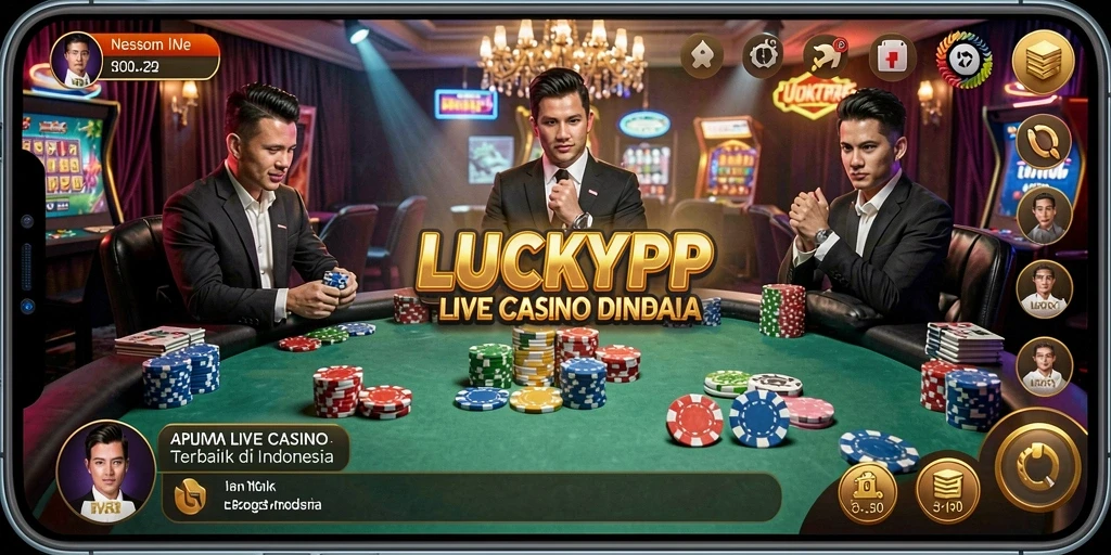 Screenshot utama LUCKYRP menampilkan suasana kasino langsung yang mengesankan.