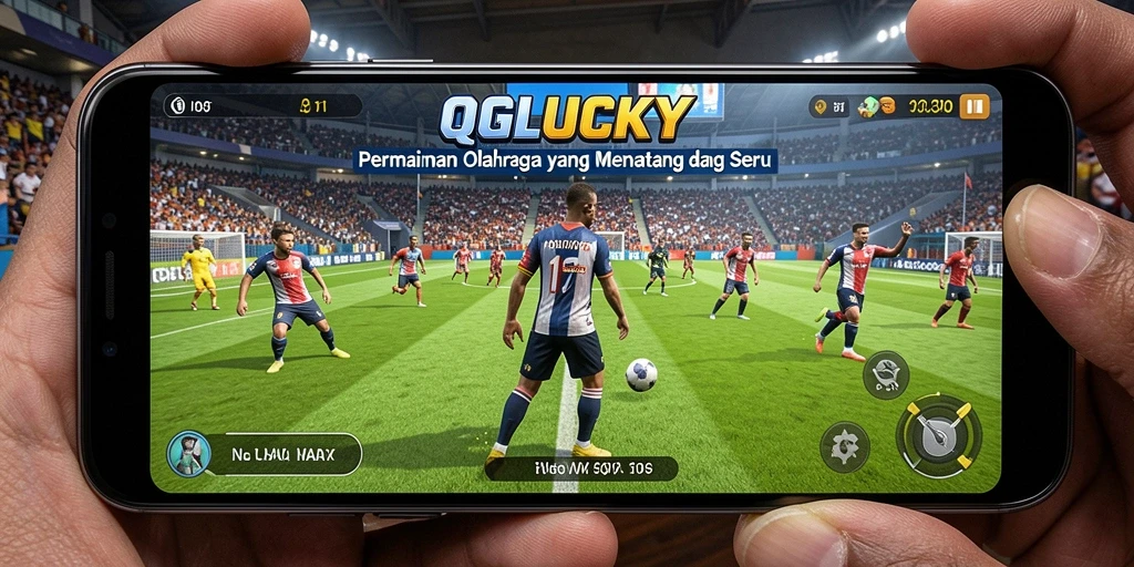 Screenshot utama QGLUCKY menampilkan aksi seru dalam pertandingan olahraga.