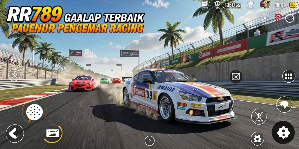 Screenshot RR789 menampilkan balapan cepat dan grafis yang menakjubkan.
