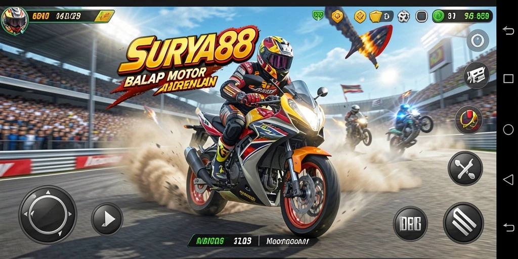 Menampilkan gameplay balap motor yang mendebarkan dan penuh aksi.