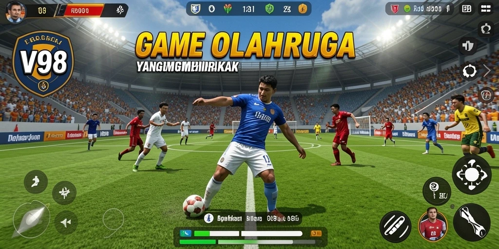 Screenshot dari gameplay V98 yang menampilkan aksi olahraga yang intens.