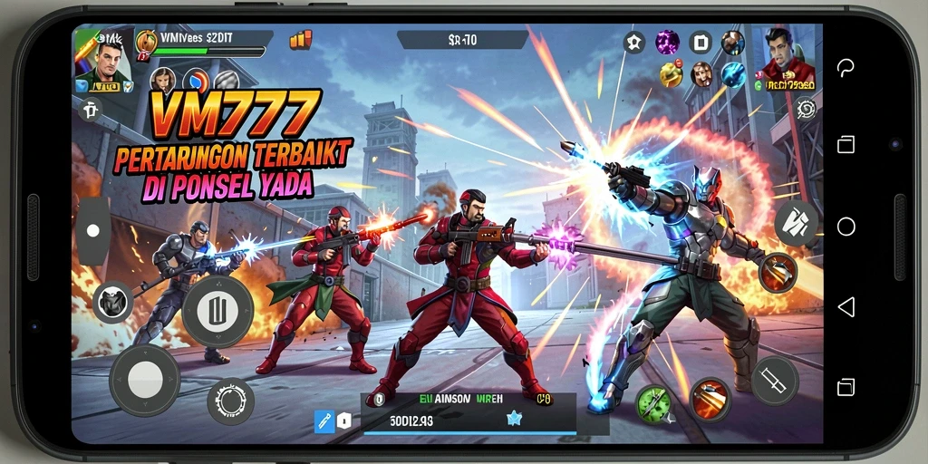 Screenshot VM777 menampilkan aksi pertarungan yang intens dan karakter yang kuat.