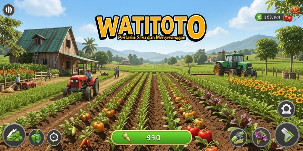 Tampilan gameplay seru dalam WATITOTO yang menunjukkan aktivitas pertanian.