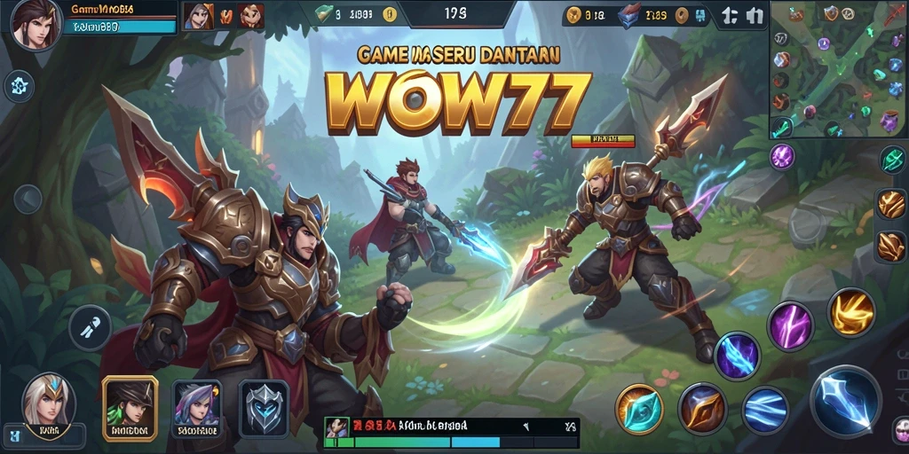 Screenshot gameplay WOW77 yang menampilkan aksi pertempuran MOBA.